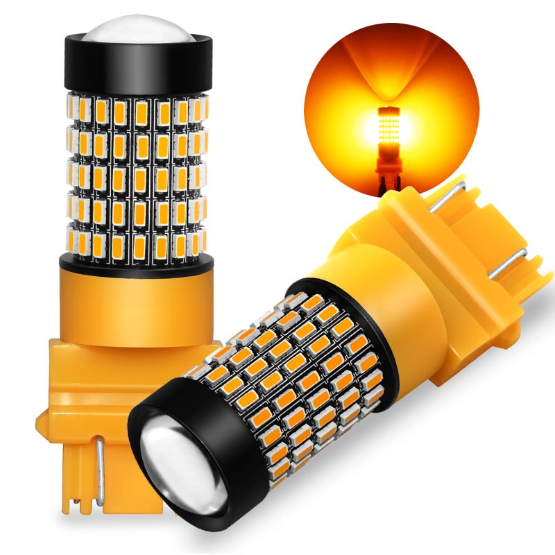 PHINLION 3157 4157 LED Amber Yellow Bulbs, 2800 Lumens Super Bright T25 Wedge 3156 3157A 3057NA 3457NA 4157NA Turn Signal Blinker Lights, Pack of 2 - Image 1